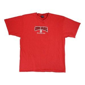 Ohio State Buckeyes T-Shirt Mens‎ L Red Short Sleeve 100% Cotton Embroidered